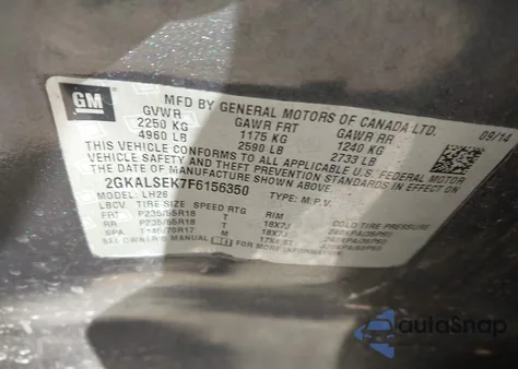 2015 GMC Terrain Slt-1 z USA, uszkodzony, nr VIN 2GKALSEK7F6156350